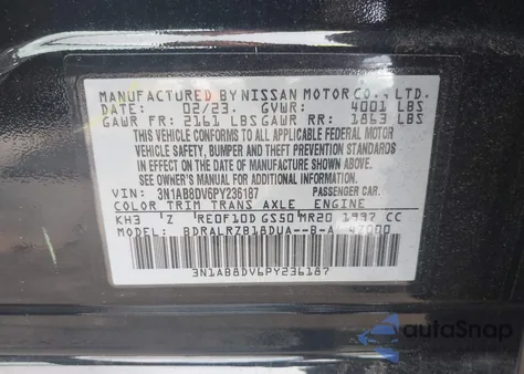 2023 Nissan Sentra Sr Xtronic Cvt z USA, uszkodzony, nr VIN 3N1AB8DV6PY236187